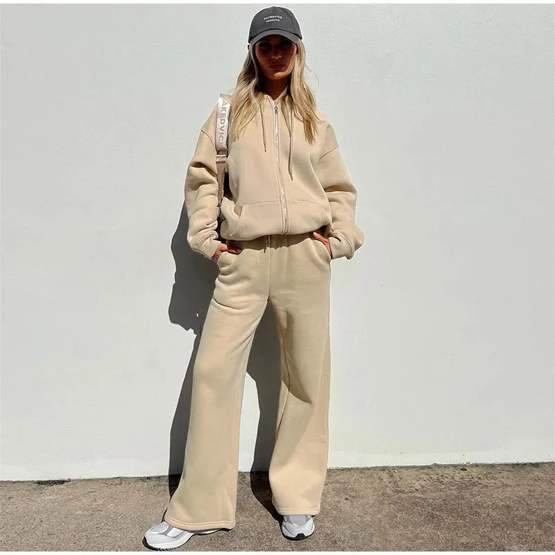 Cozy Casual Solid Hooded Top and Matching Pant Two-Piece Set for Active Days and Relaxed Weekends