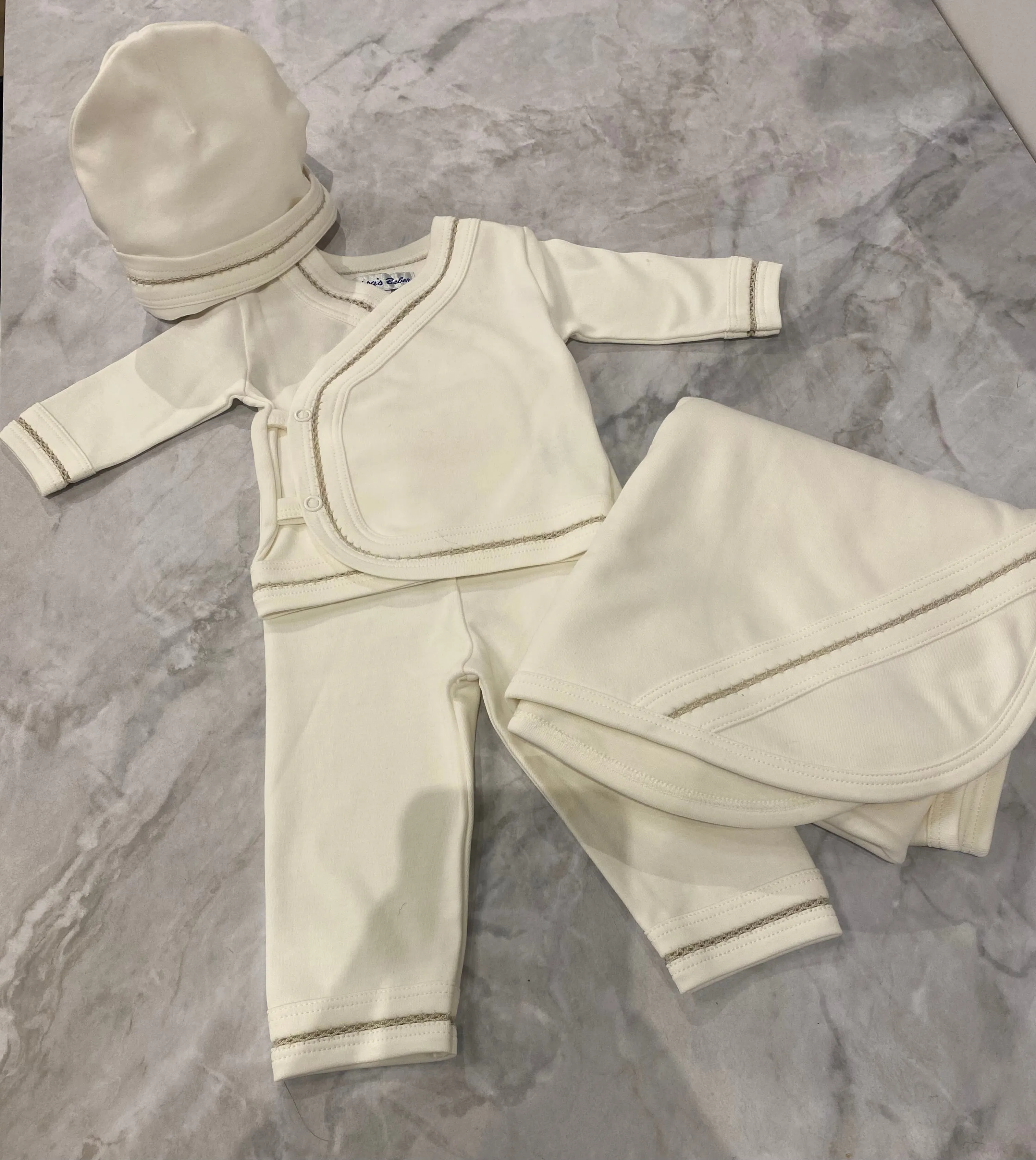 Cream 3 Piece Set with Beige Stitching Trim