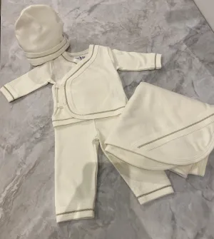 Cream 3 Piece Set with Beige Stitching Trim