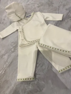 Cream 3 Piece Set with Green Kisses Trim