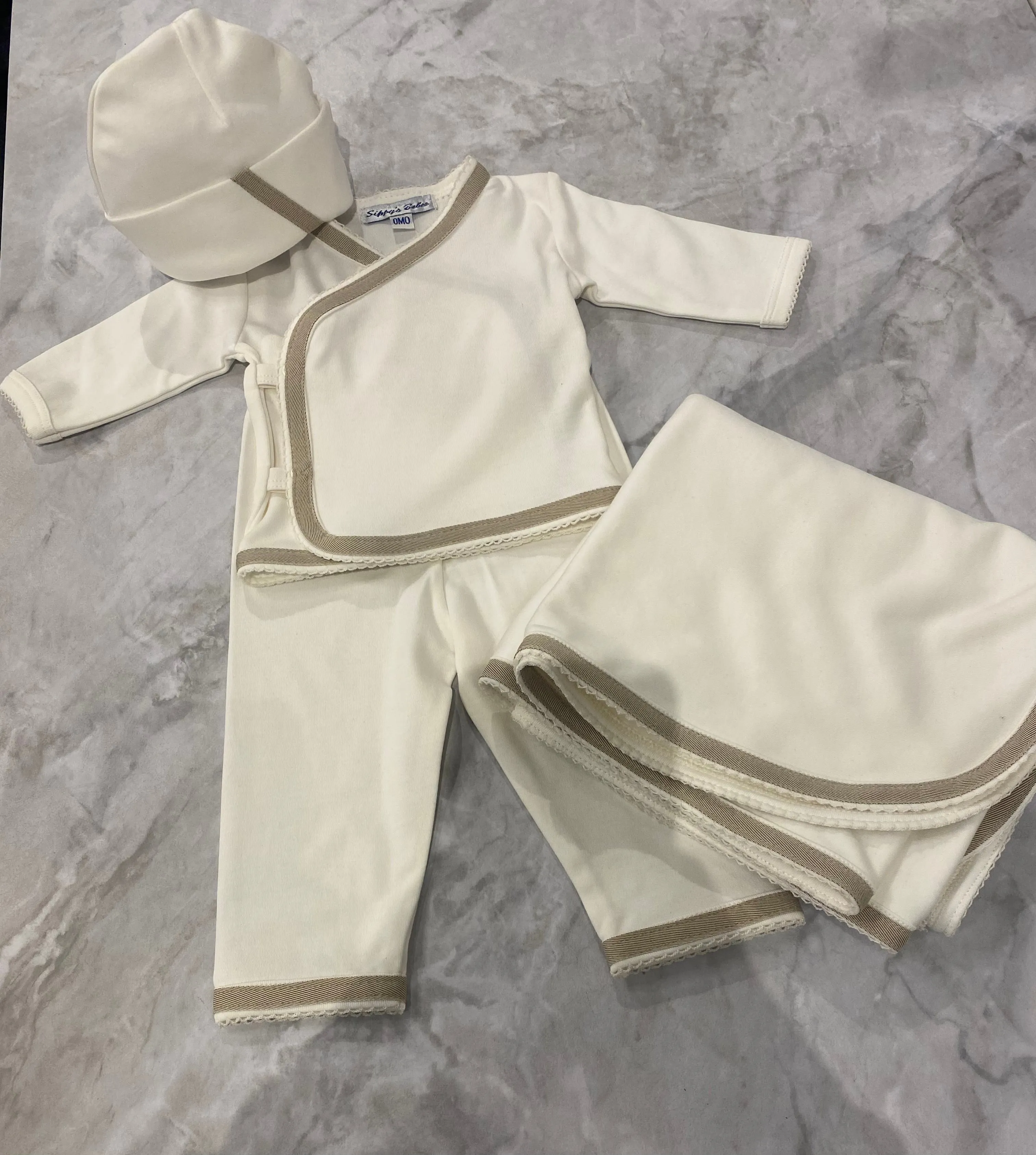 Cream 3 Piece Set with Khaki Trim