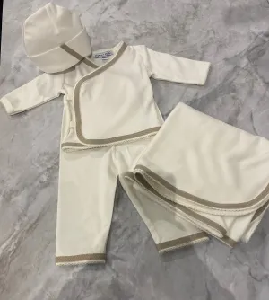 Cream 3 Piece Set with Khaki Trim