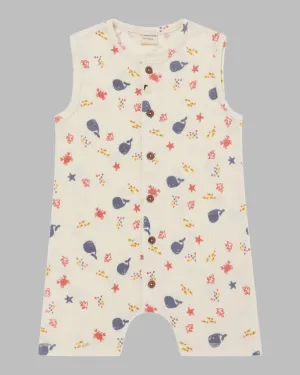 Cream Seaside Print Playsuit
