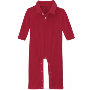 Crimson Long Sleeve Polo Romper- Holiday