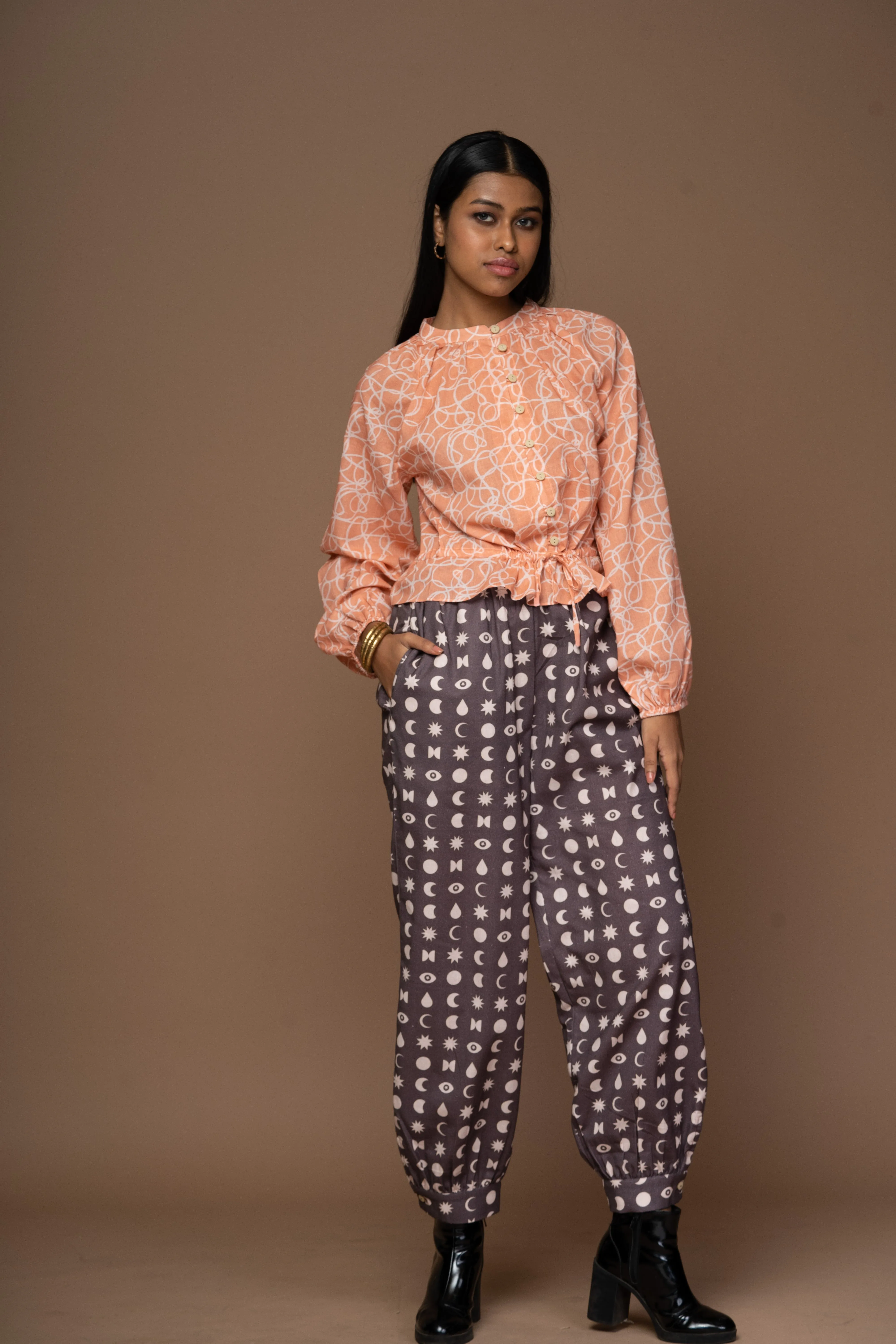 Cuff and Button Pants in Seen It All Pattern