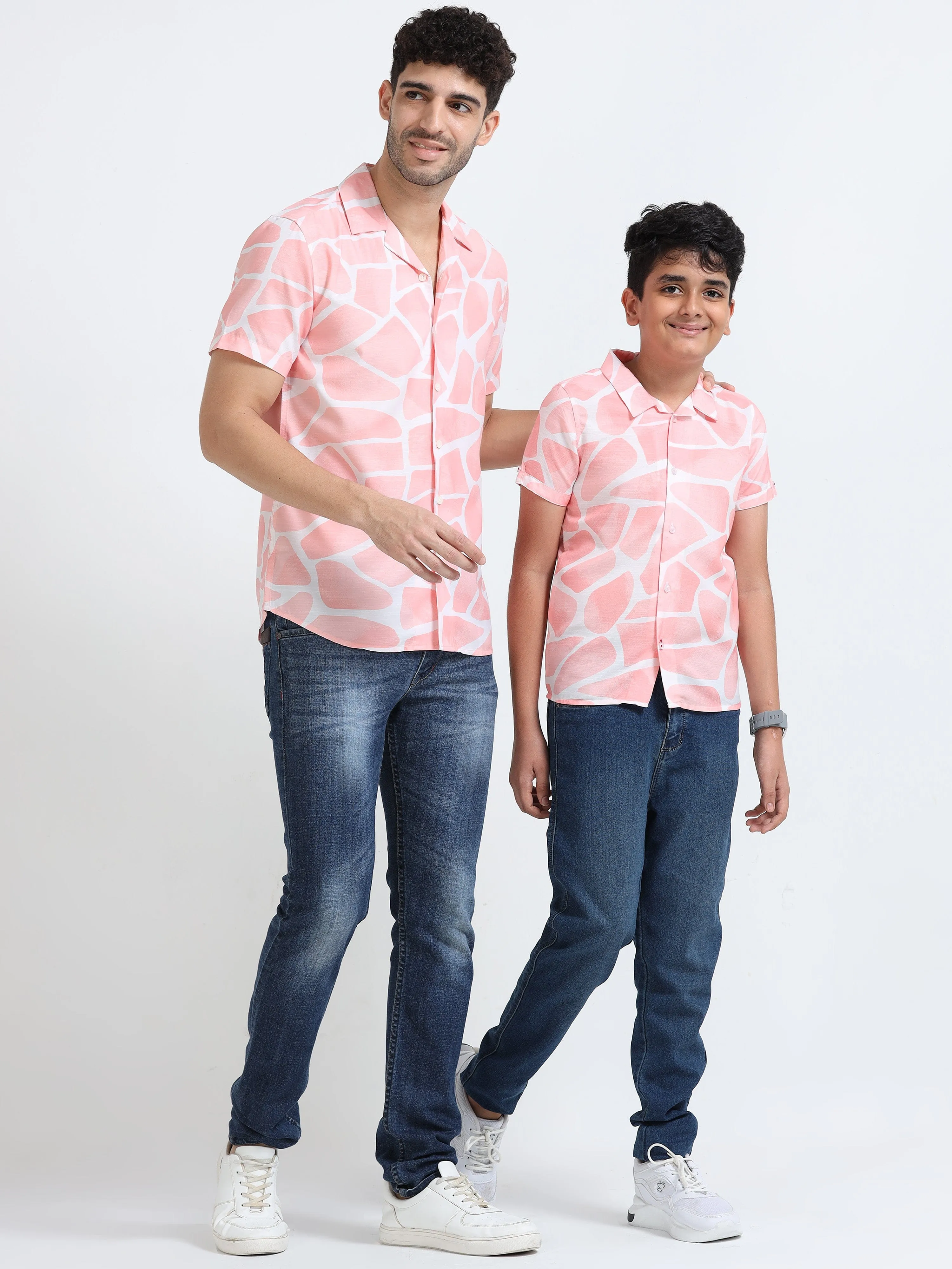 Dad & Son Zaraffah Printed Twinning Shirt Pastel Pink