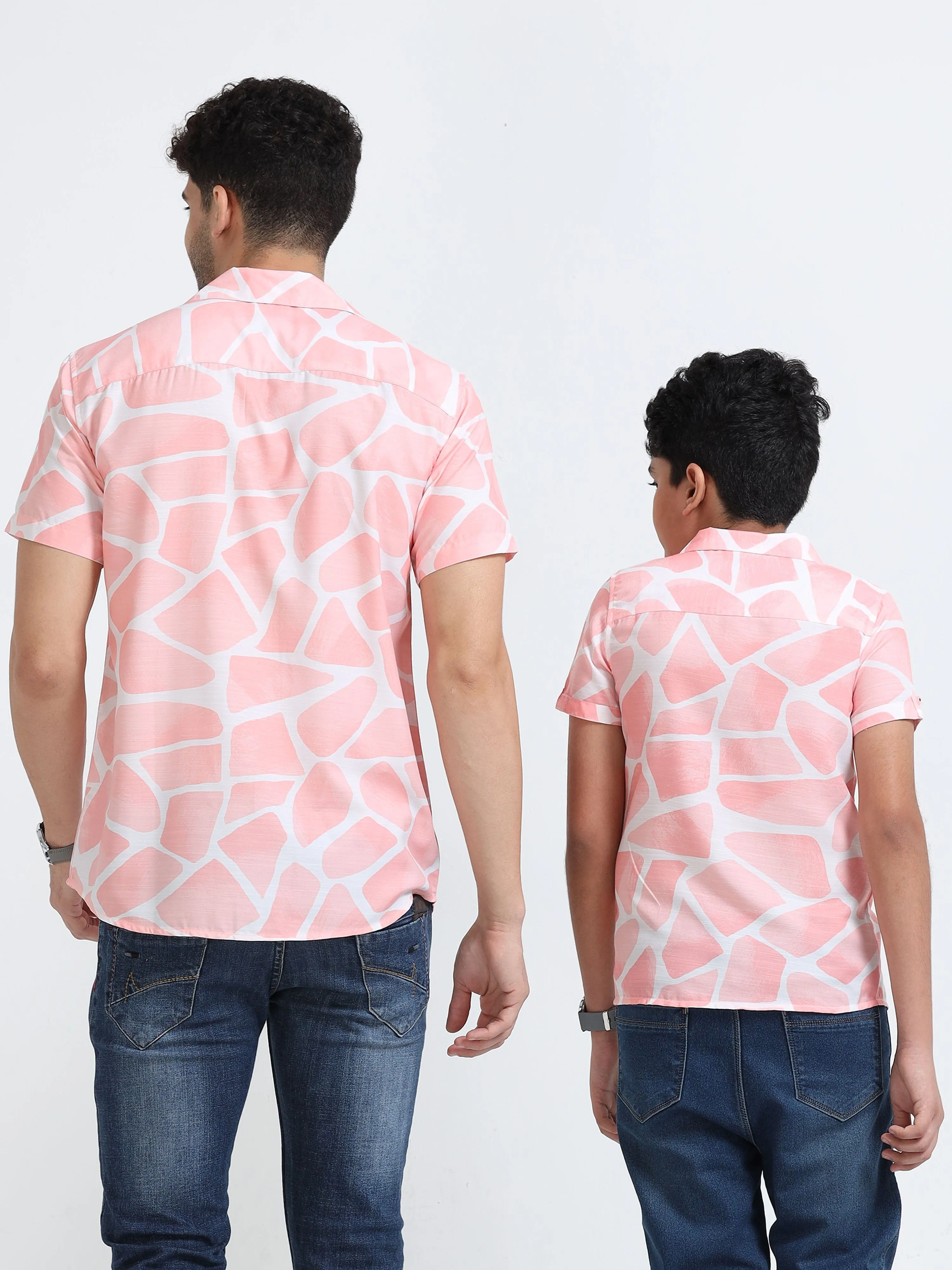Dad & Son Zaraffah Printed Twinning Shirt Pastel Pink