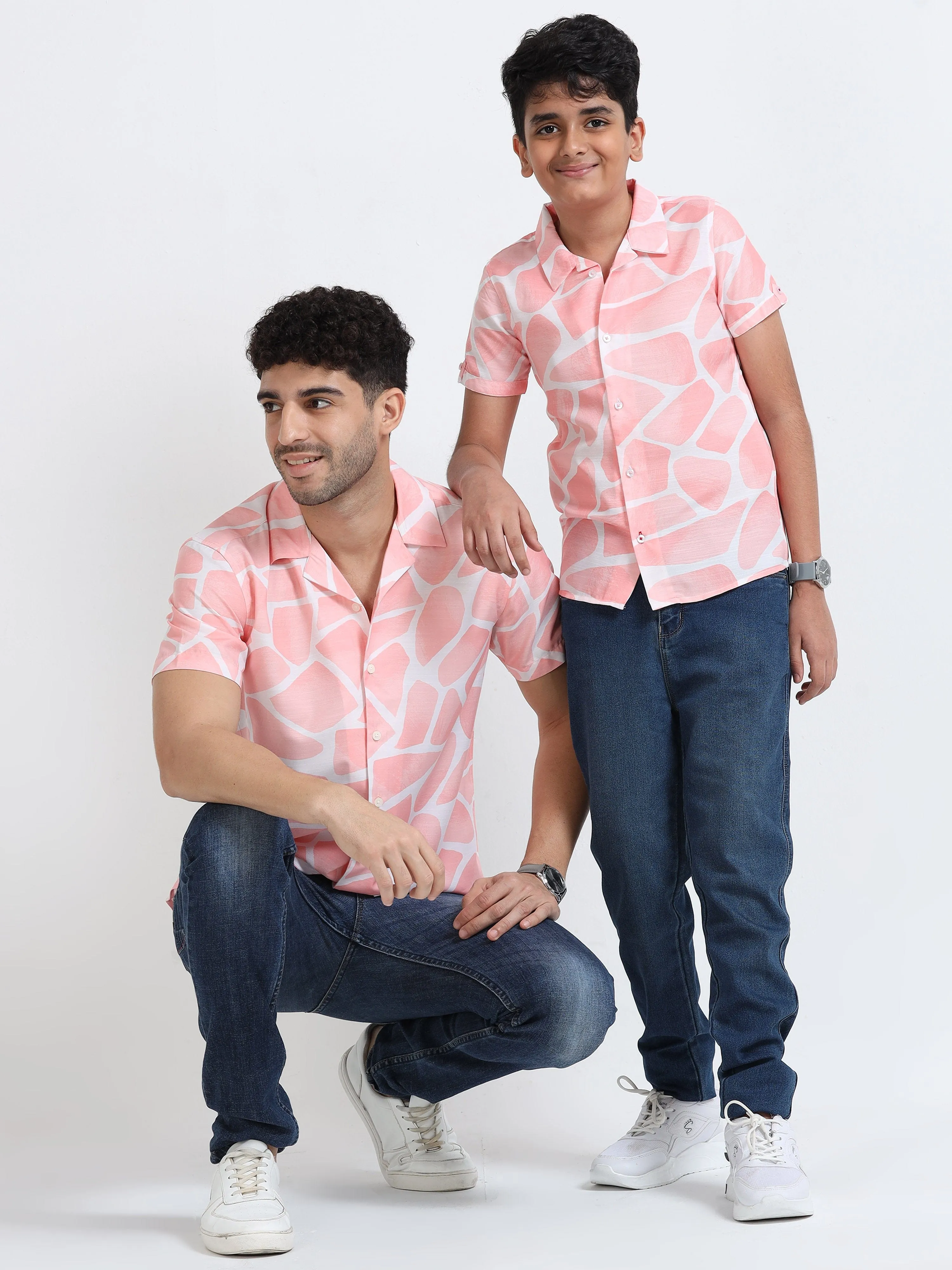 Dad & Son Zaraffah Printed Twinning Shirt Pastel Pink