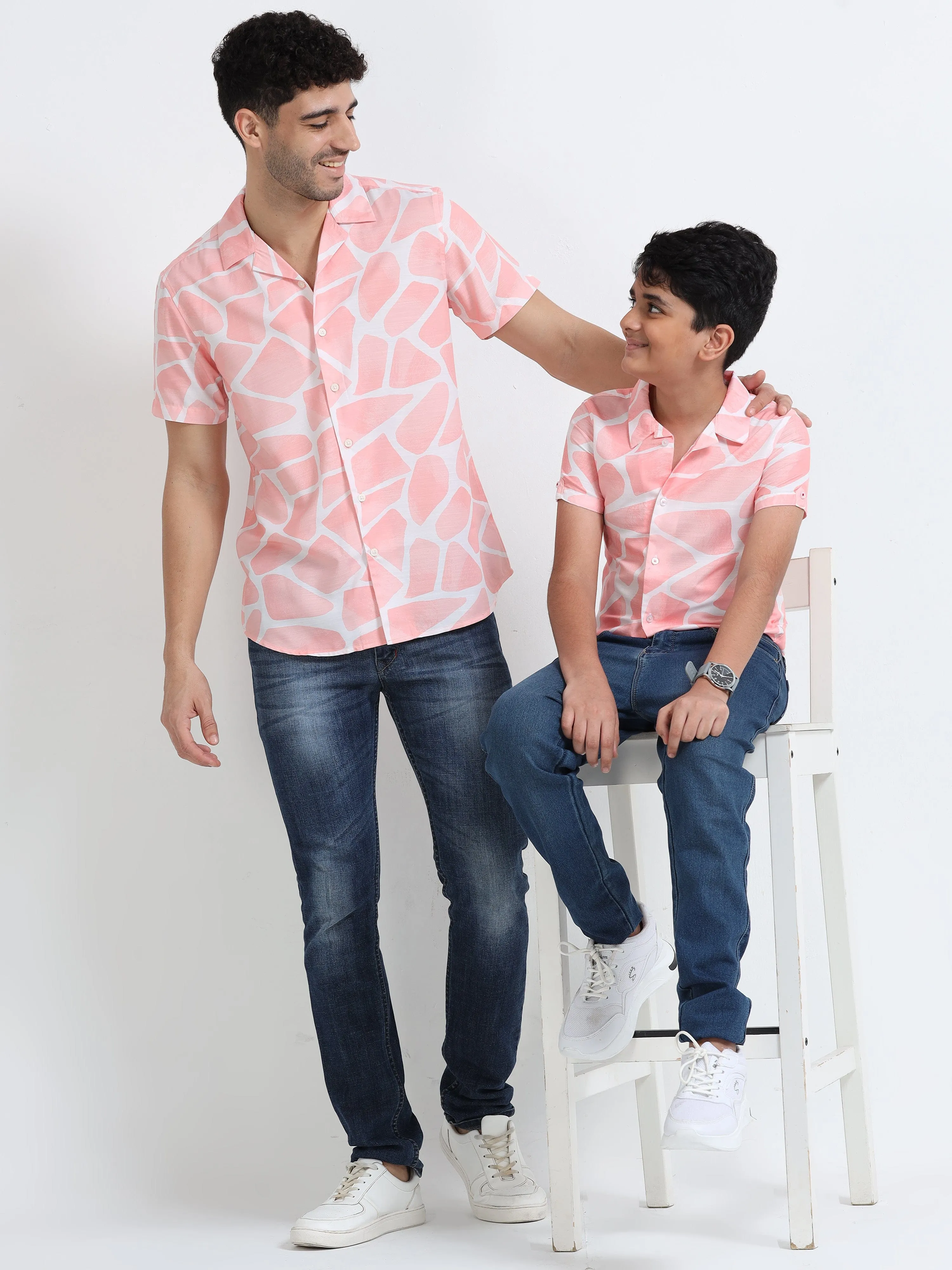 Dad & Son Zaraffah Printed Twinning Shirt Pastel Pink