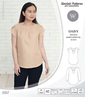 Daisy woven blouse with pleated neckline and petal/long sleeves (PDF)