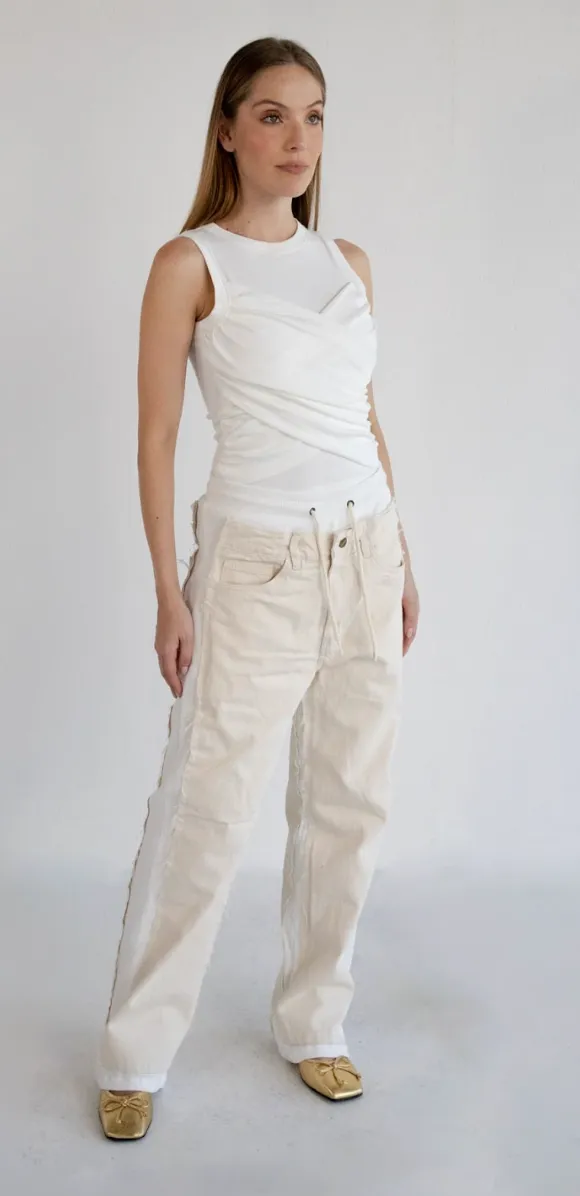 Denim Jogger Cream Pants