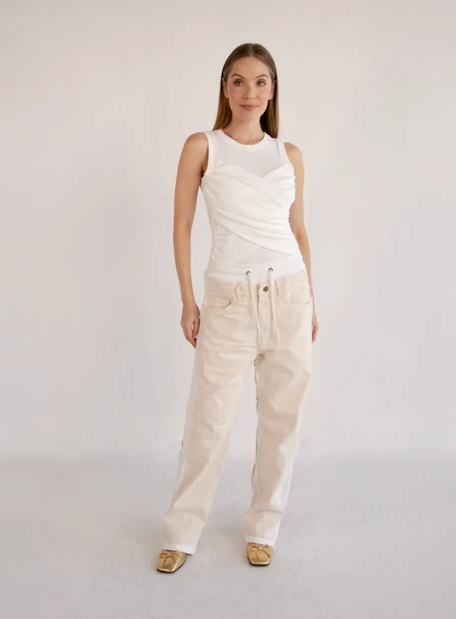 Denim Jogger Cream Pants
