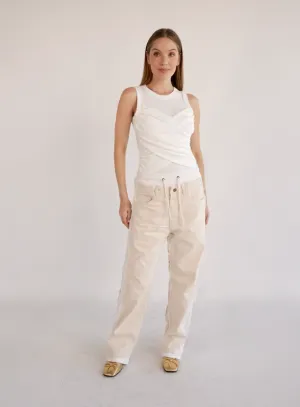 Denim Jogger Cream Pants