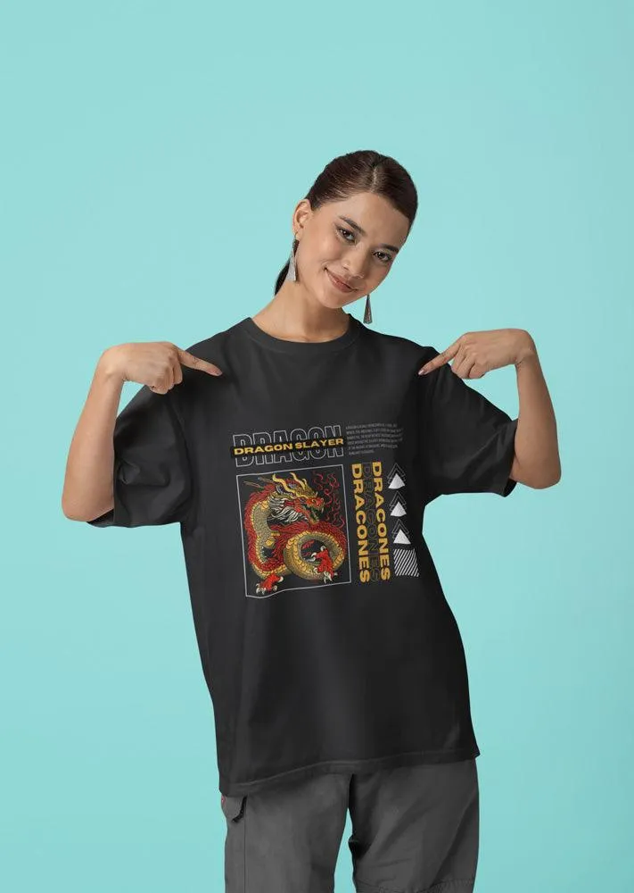 Dragon Slayer - Unisex Oversized Cotton Graphic Printed T-Shirt
