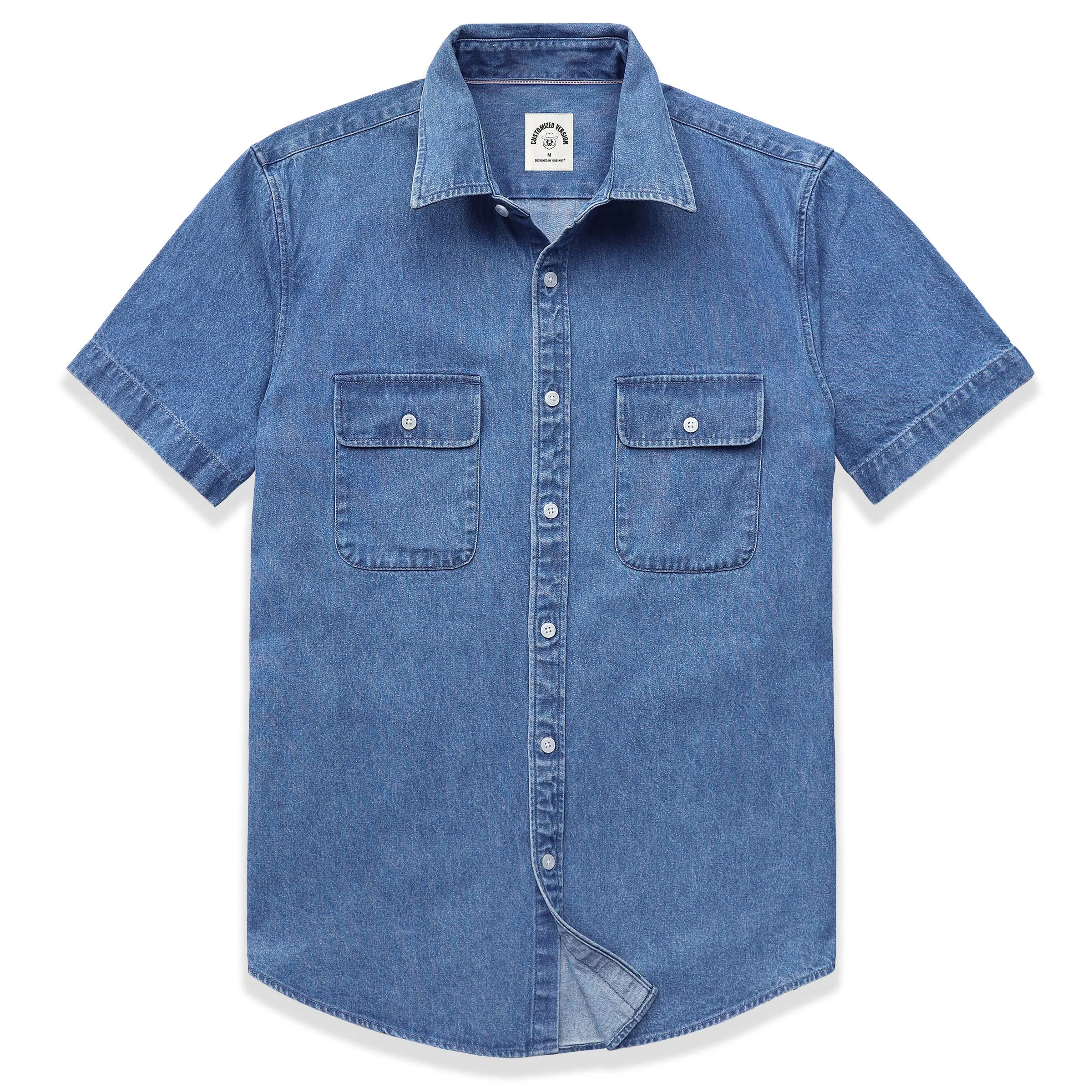 Dubinik®Mens Short Sleeve Button Down Shirts Denim Short Sleeve Shirt Men Two Pocket Western Soft Work Casual Denim Shirt