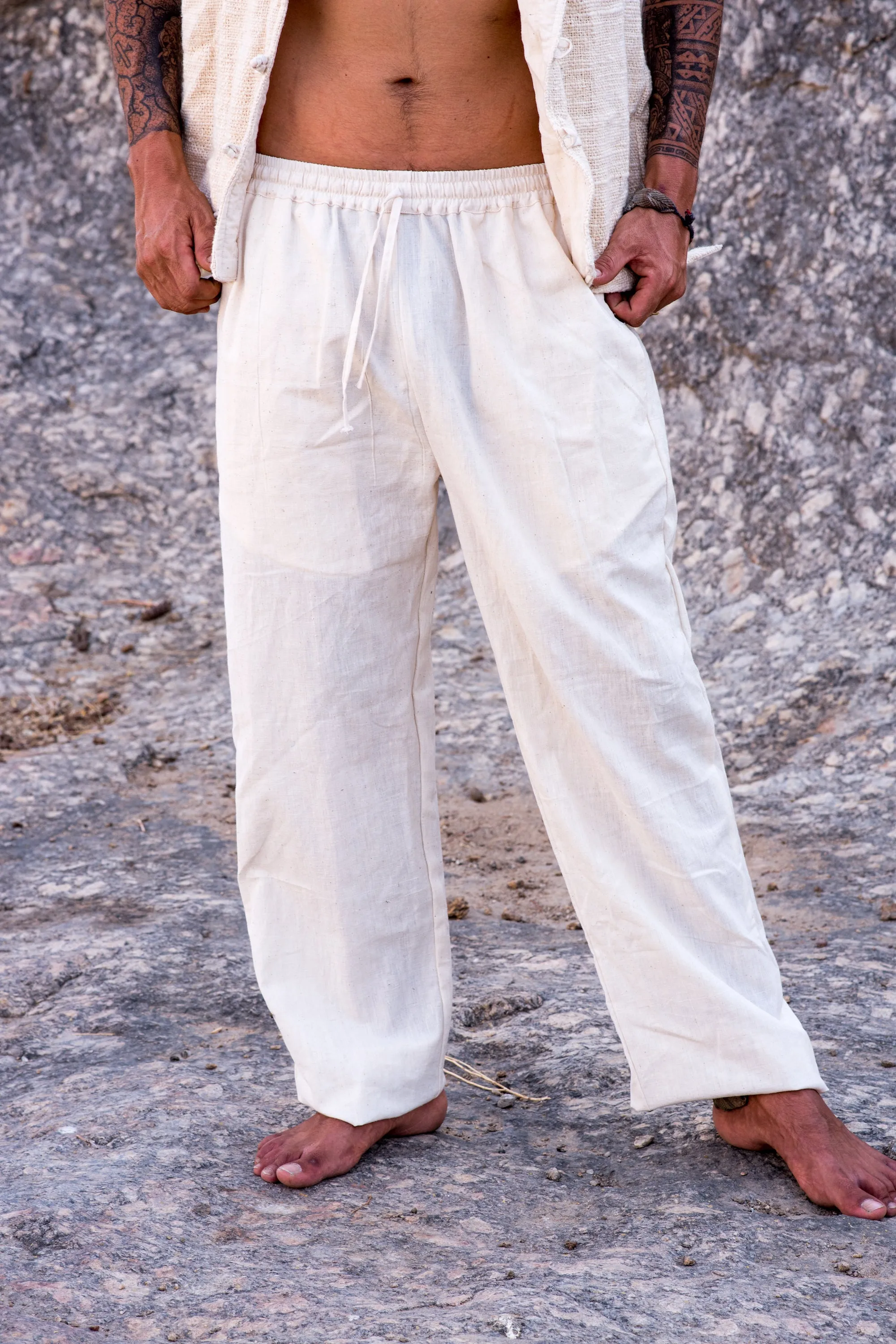 Earthy Summer Outfit ⫷⫸ Sleeveless Shirt with Hoodie   Men Pants ⋙ Handwoven (Khadi) Cotton