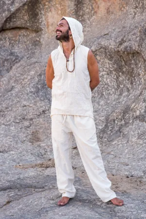 Earthy Summer Outfit ⫷⫸ Sleeveless Shirt with Hoodie   Men Pants ⋙ Handwoven (Khadi) Cotton