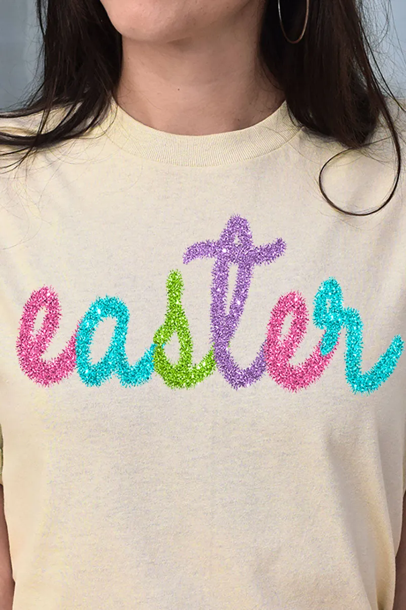 Easter Faux Tinsel Transfer Combed Cotton T-Shirt