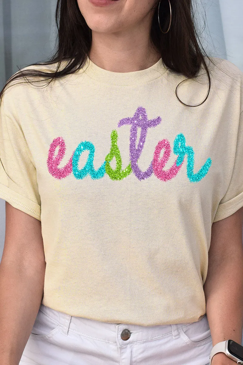 Easter Faux Tinsel Transfer Combed Cotton T-Shirt