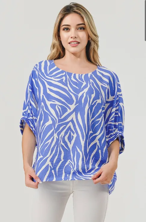 Easy Wear Short Sleeve Top, Azure Zebra