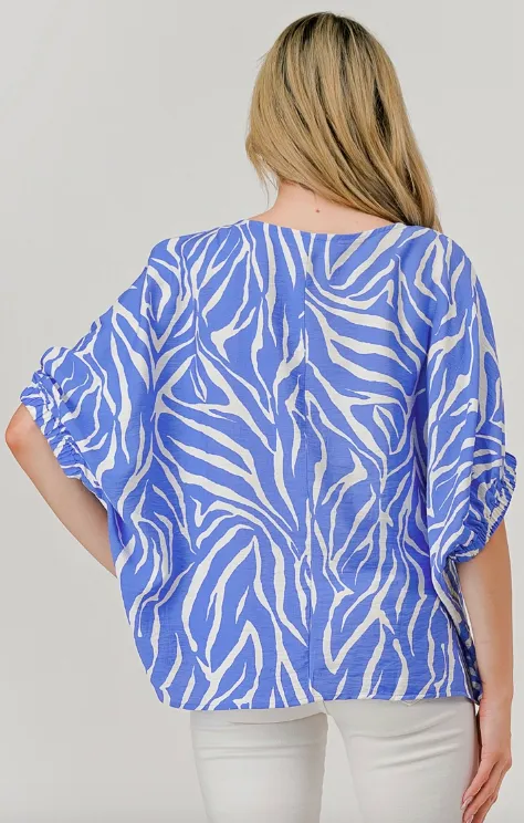 Easy Wear Short Sleeve Top, Azure Zebra