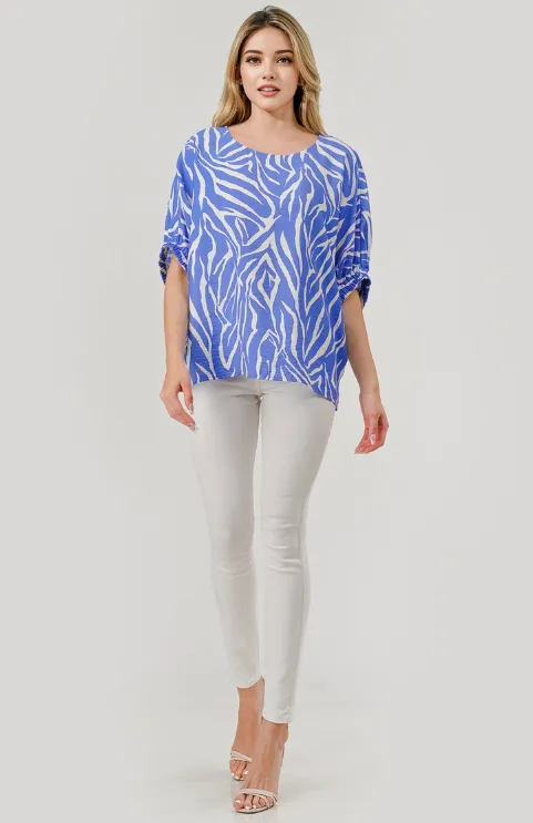 Easy Wear Short Sleeve Top, Azure Zebra