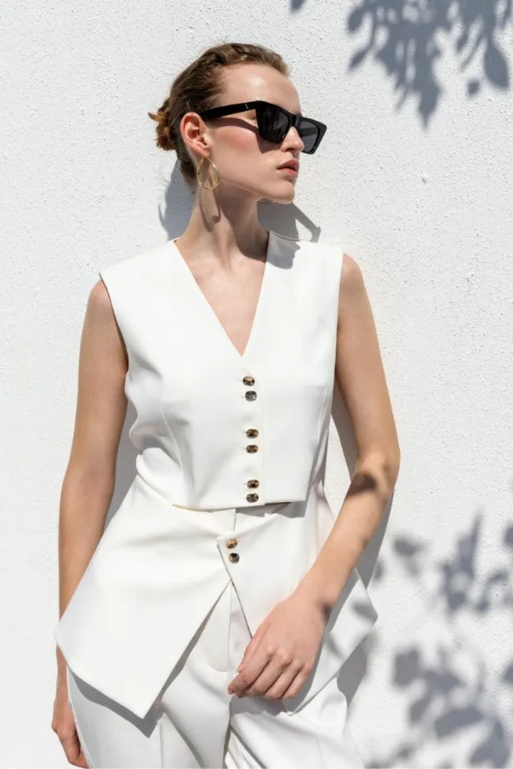 Ekru Gold Button Waistcoat