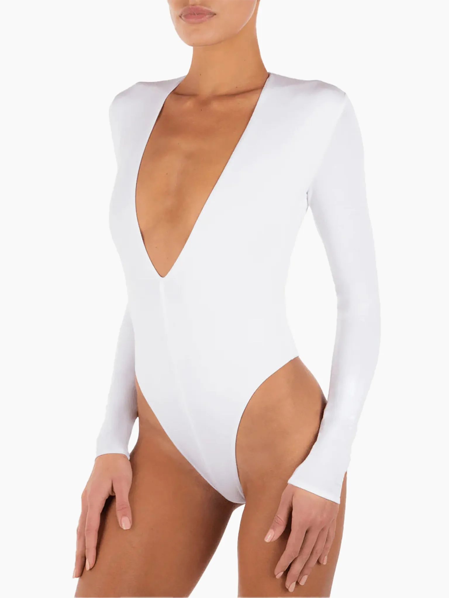 ETERNE Long Sleeve Deep V Bodysuit in Black