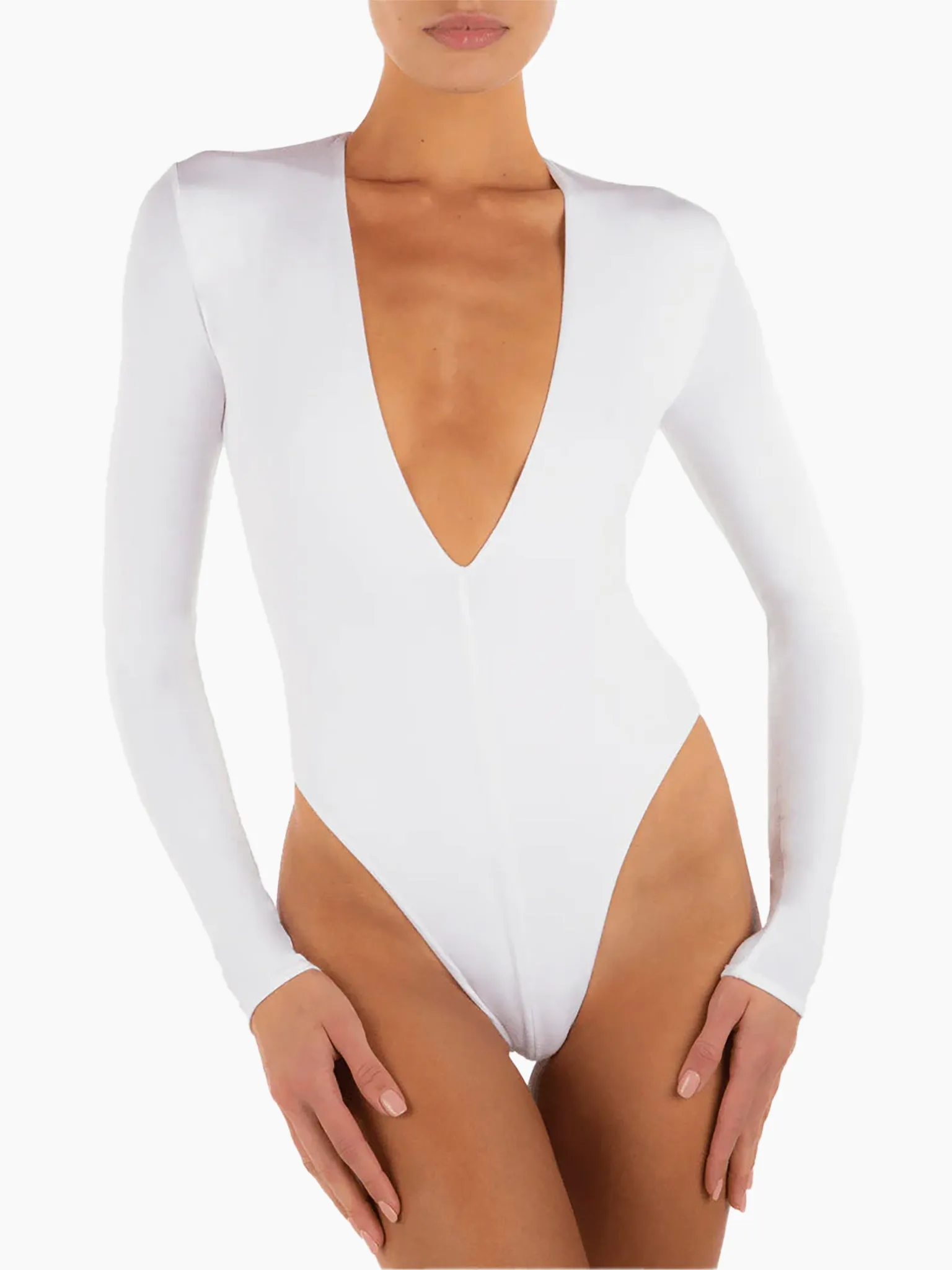 ETERNE Long Sleeve Deep V Bodysuit in Black
