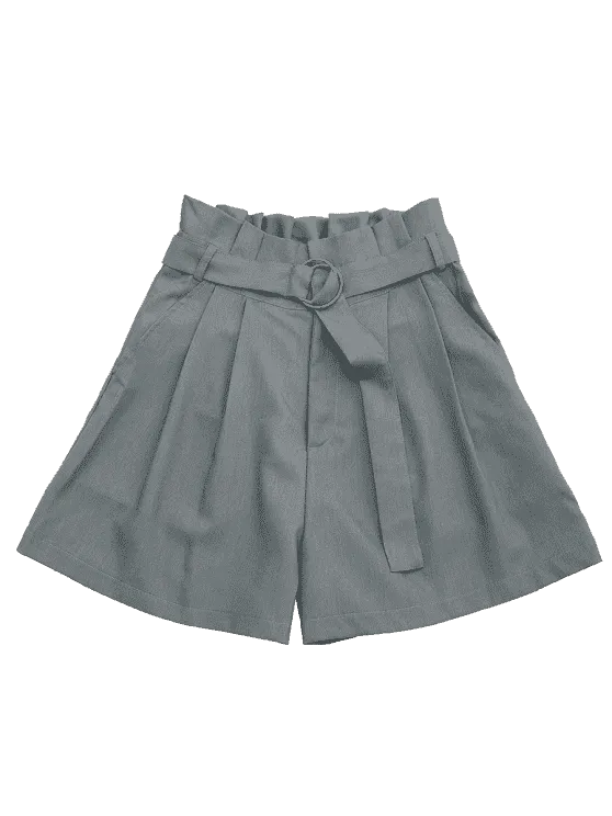 Fashion Ruffles Belted Wide Legged Shorts