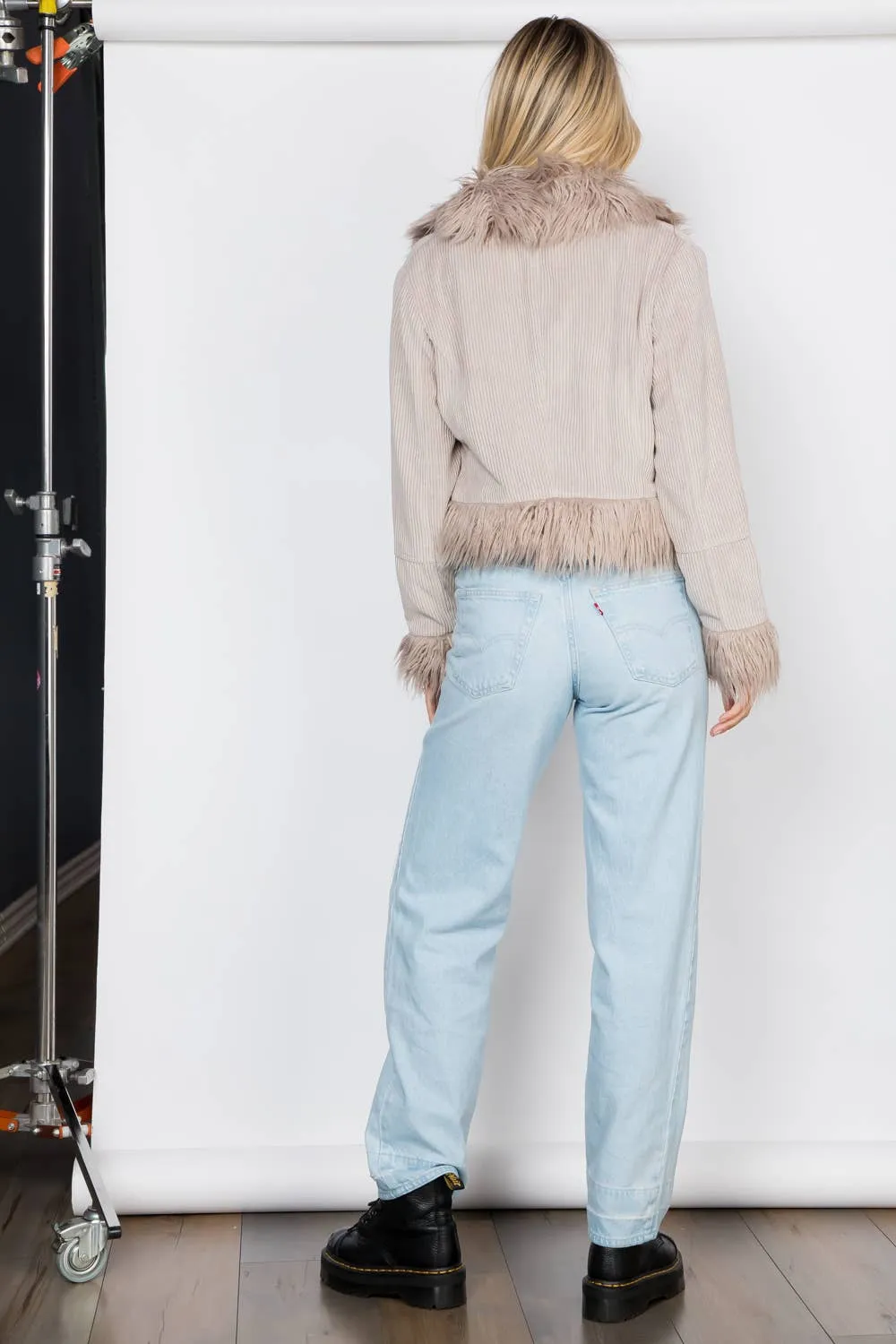 Faux Fur Trim Corduroy Jacket