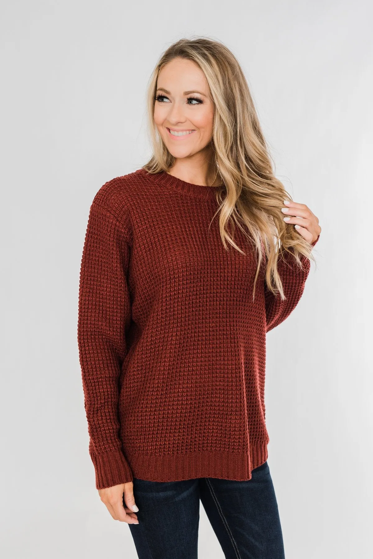 First Look Thick Knit Sweater- Deep Brick