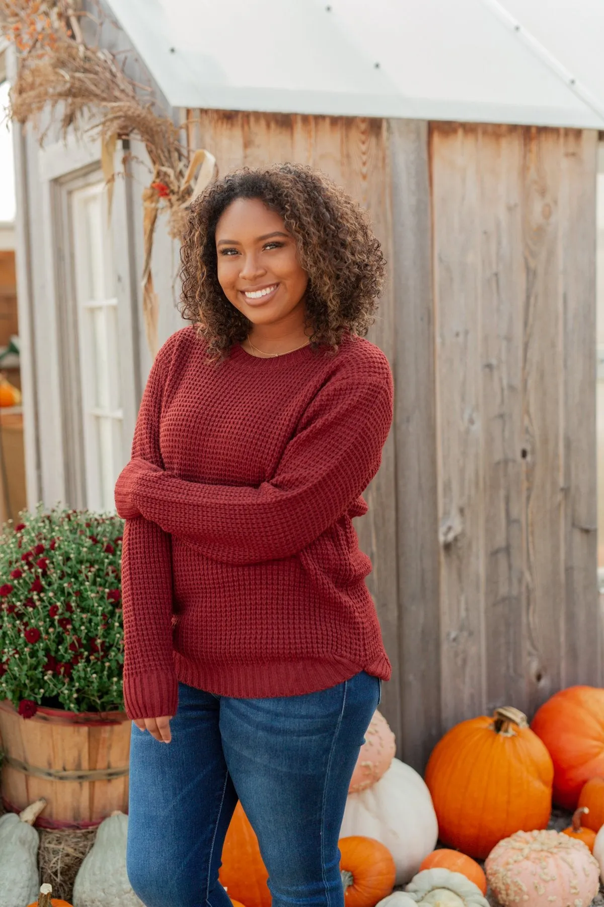 First Look Thick Knit Sweater- Deep Brick