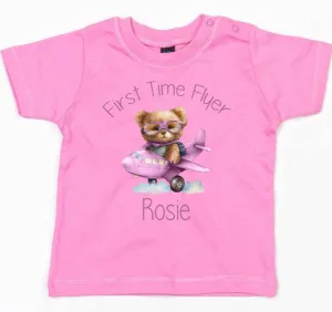 First Time Flyer personalised t-shirt with Pink Design - various colour tops