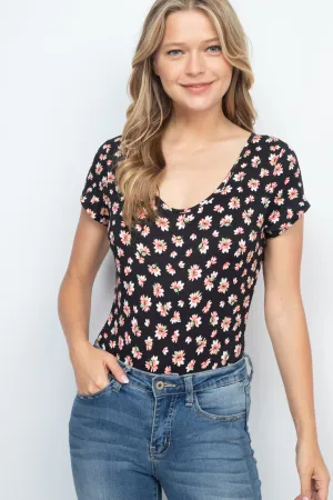 Floral Print Round Neck Bodysuit