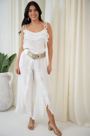 Frill Front Pant | White