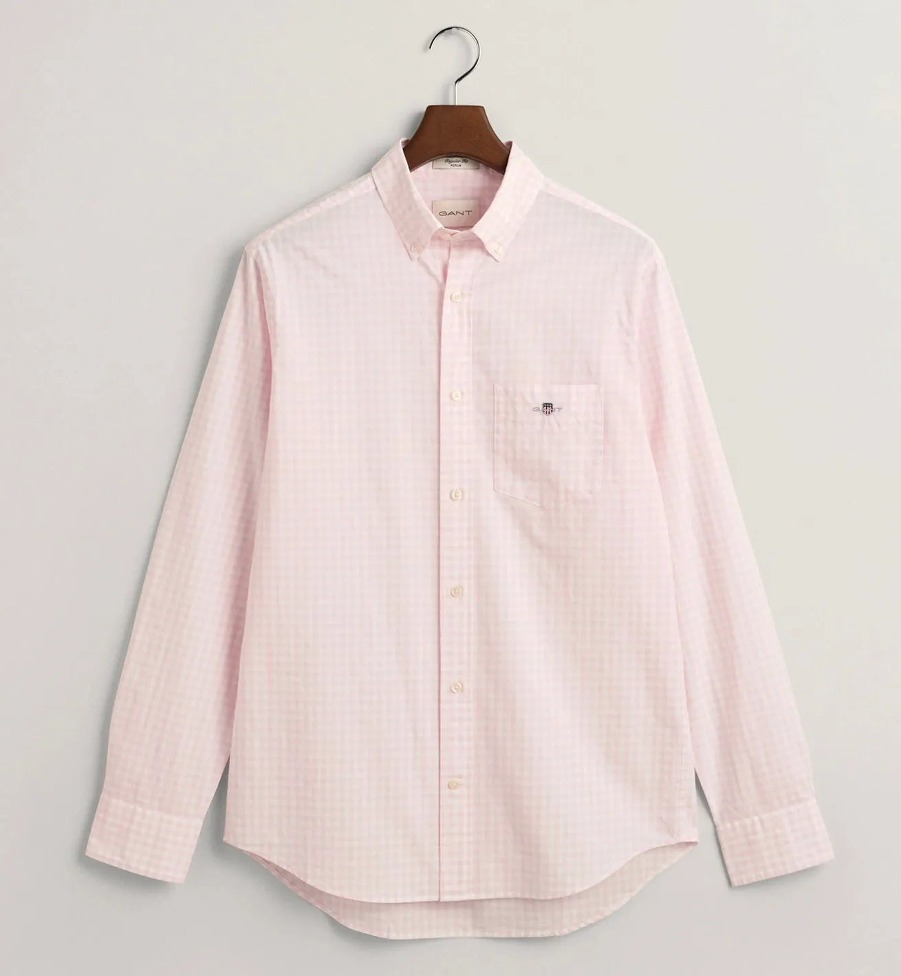 GANT Mens Shirt Regular Fit Gingham Broadcloth Light Pink