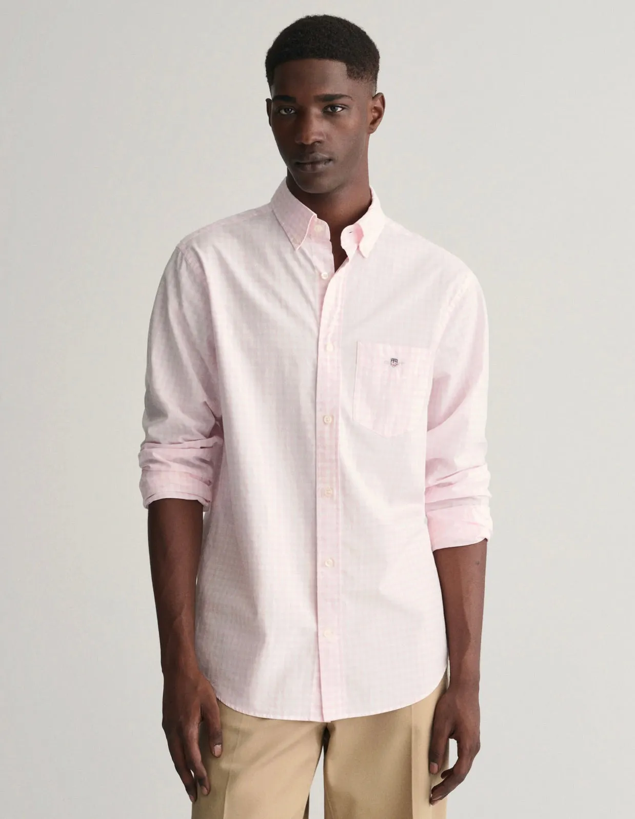 GANT Mens Shirt Regular Fit Gingham Broadcloth Light Pink