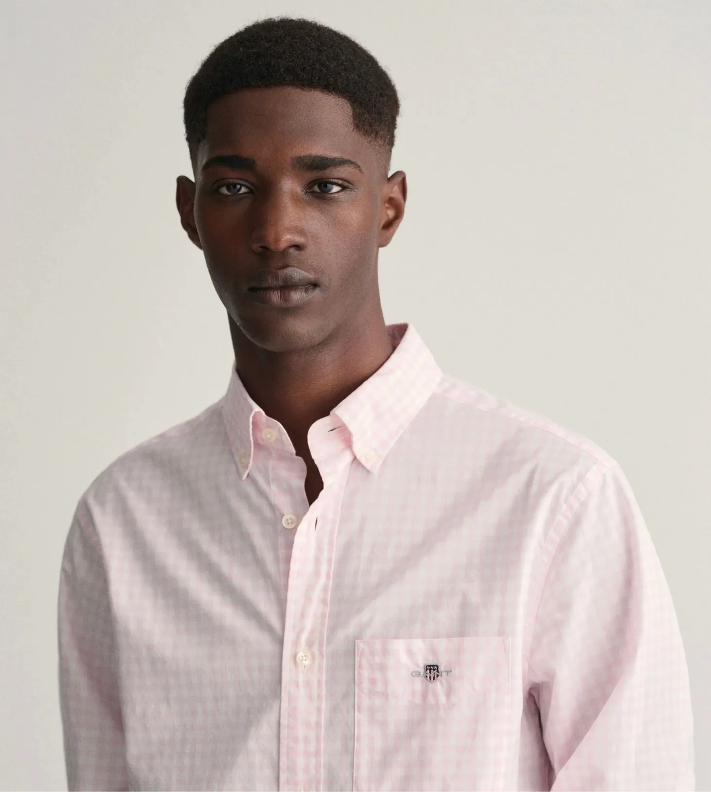 GANT Mens Shirt Regular Fit Gingham Broadcloth Light Pink