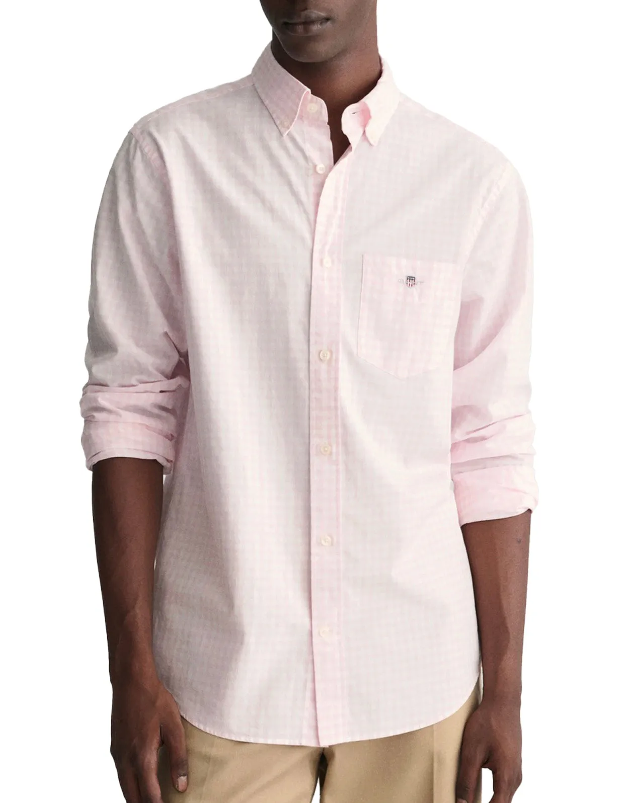 GANT Mens Shirt Regular Fit Gingham Broadcloth Light Pink