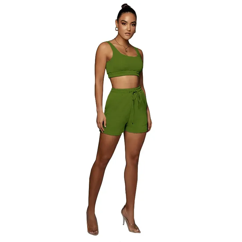 Glow Scoop Neck Crop Top & Drawstring Shorts Set
