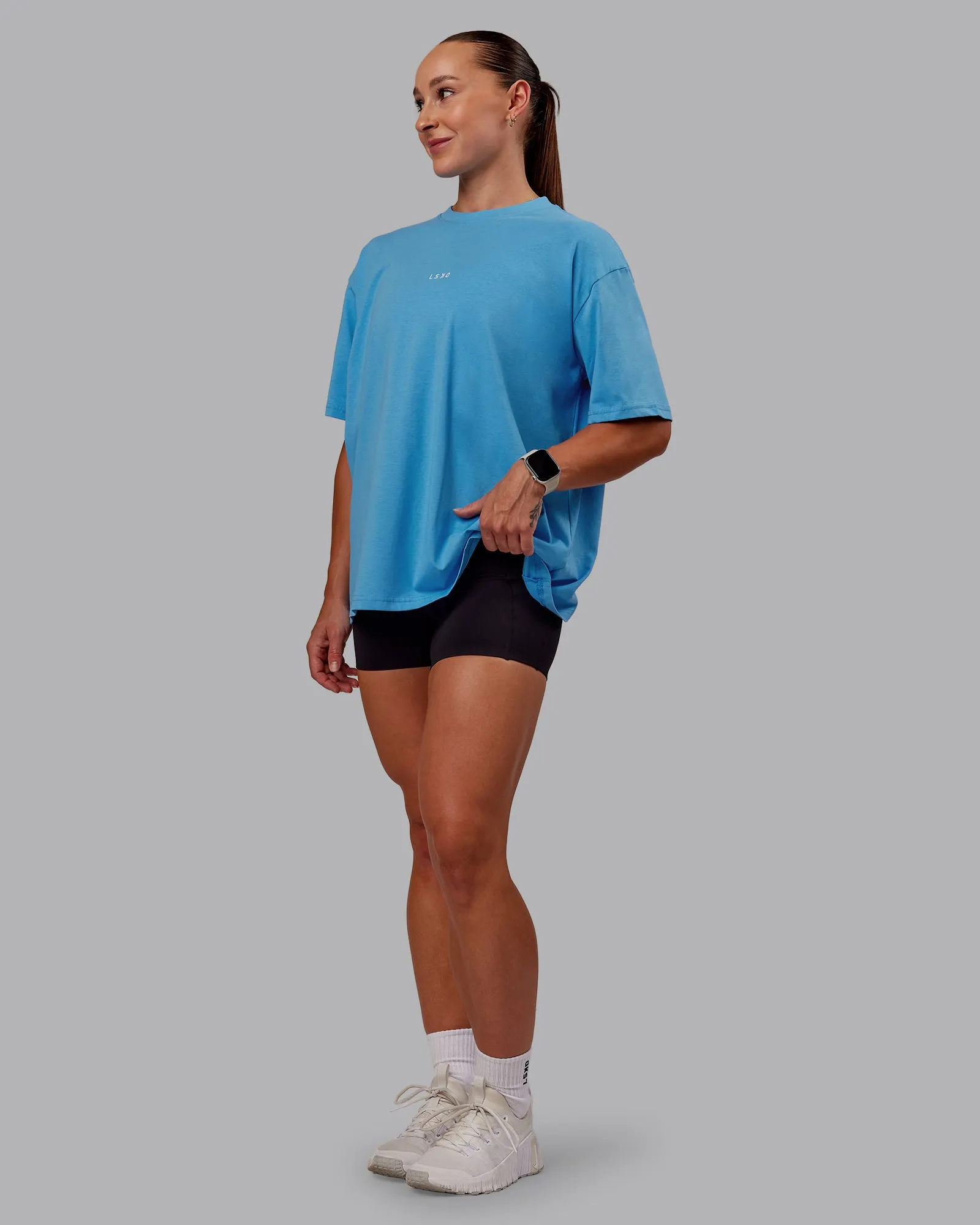 Go-To FLXCotton Oversized Tee - Azure Blue-White