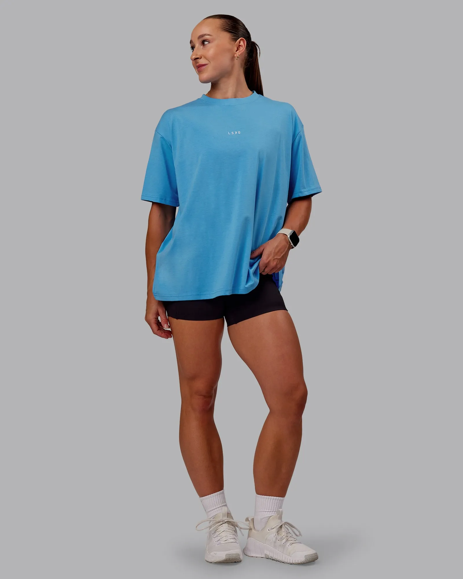 Go-To FLXCotton Oversized Tee - Azure Blue-White