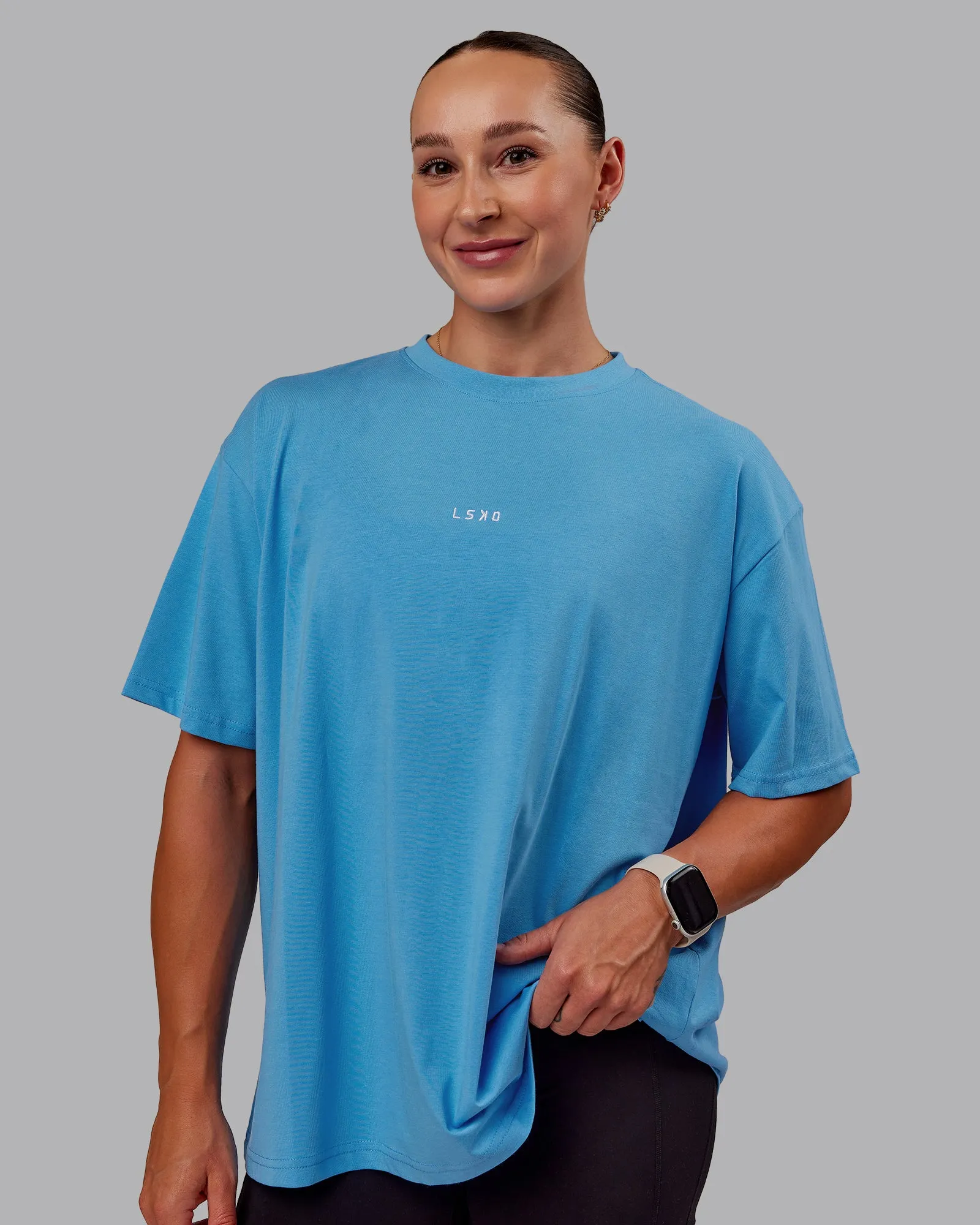 Go-To FLXCotton Oversized Tee - Azure Blue-White