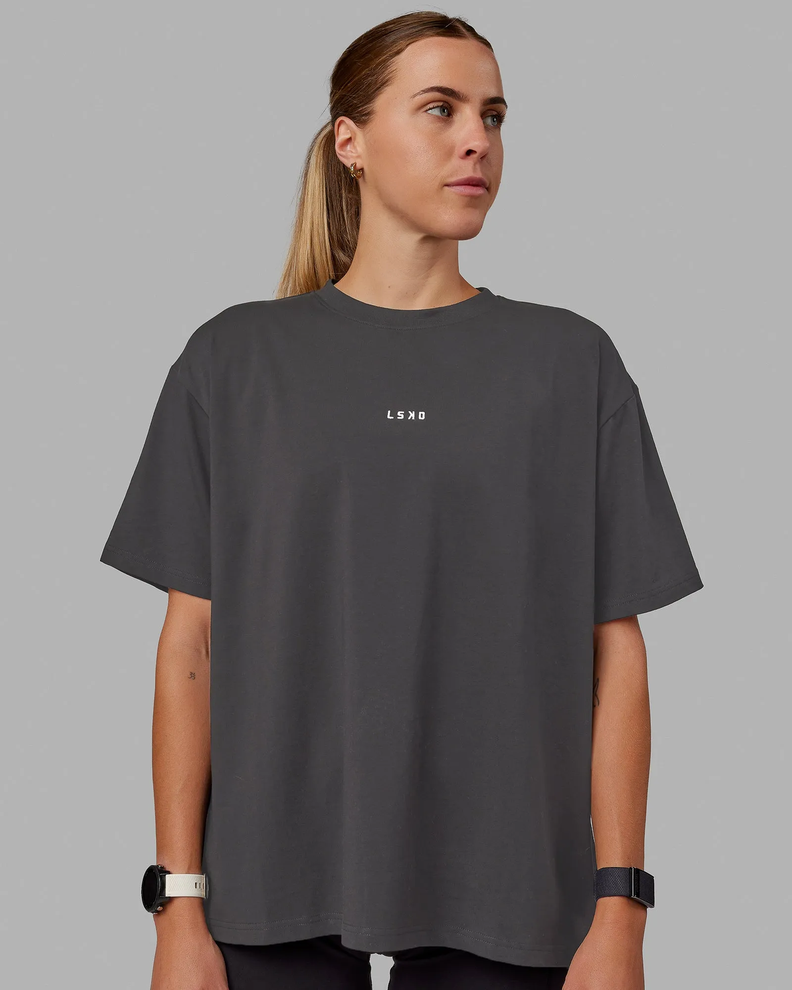 Go-To FLXCotton Oversized Tee - Dark Storm-White