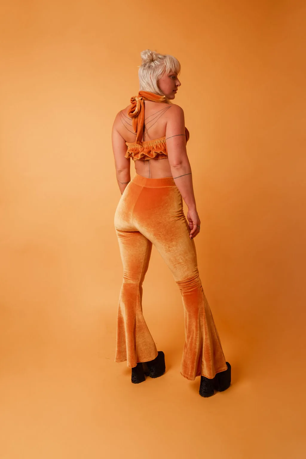 Goldenrod Velvet High Waisted Flare Pants
