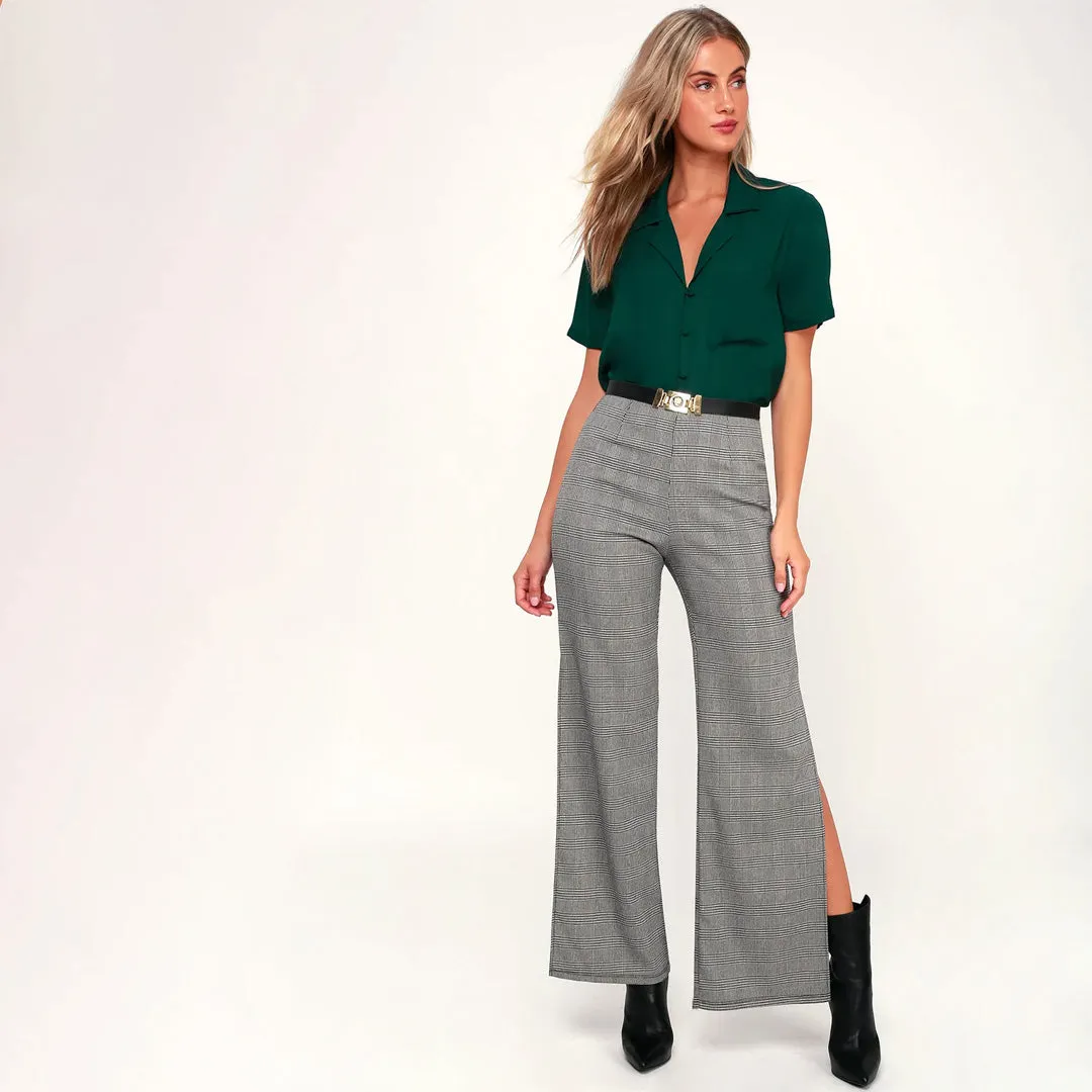 Good Luck Charm Dark Green Short Sleeve Button-Up Top