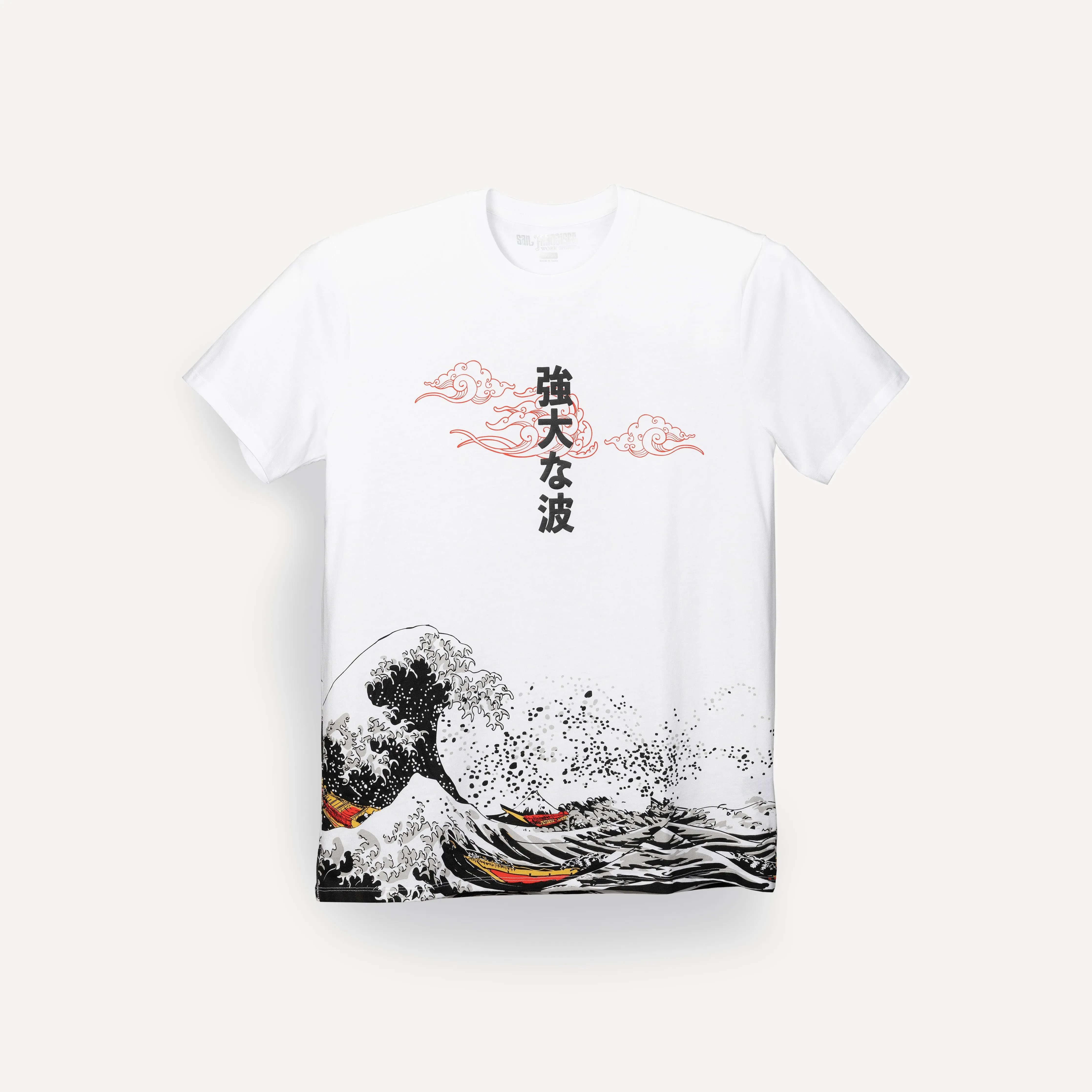 Graphic Wrap Around Crewneck Tee - White / Kanji Strong Wave