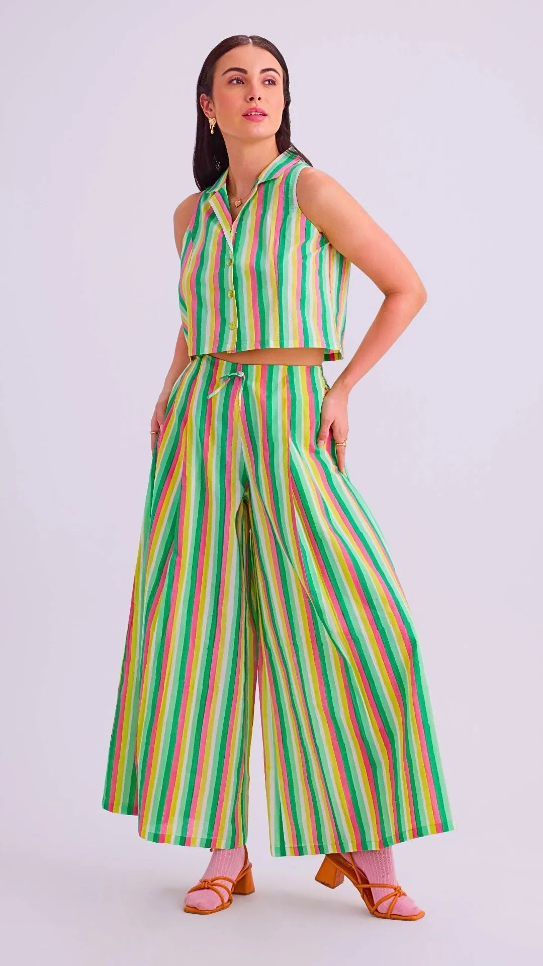 Greta Crop Top & Margot Pants, Sherbet Lime