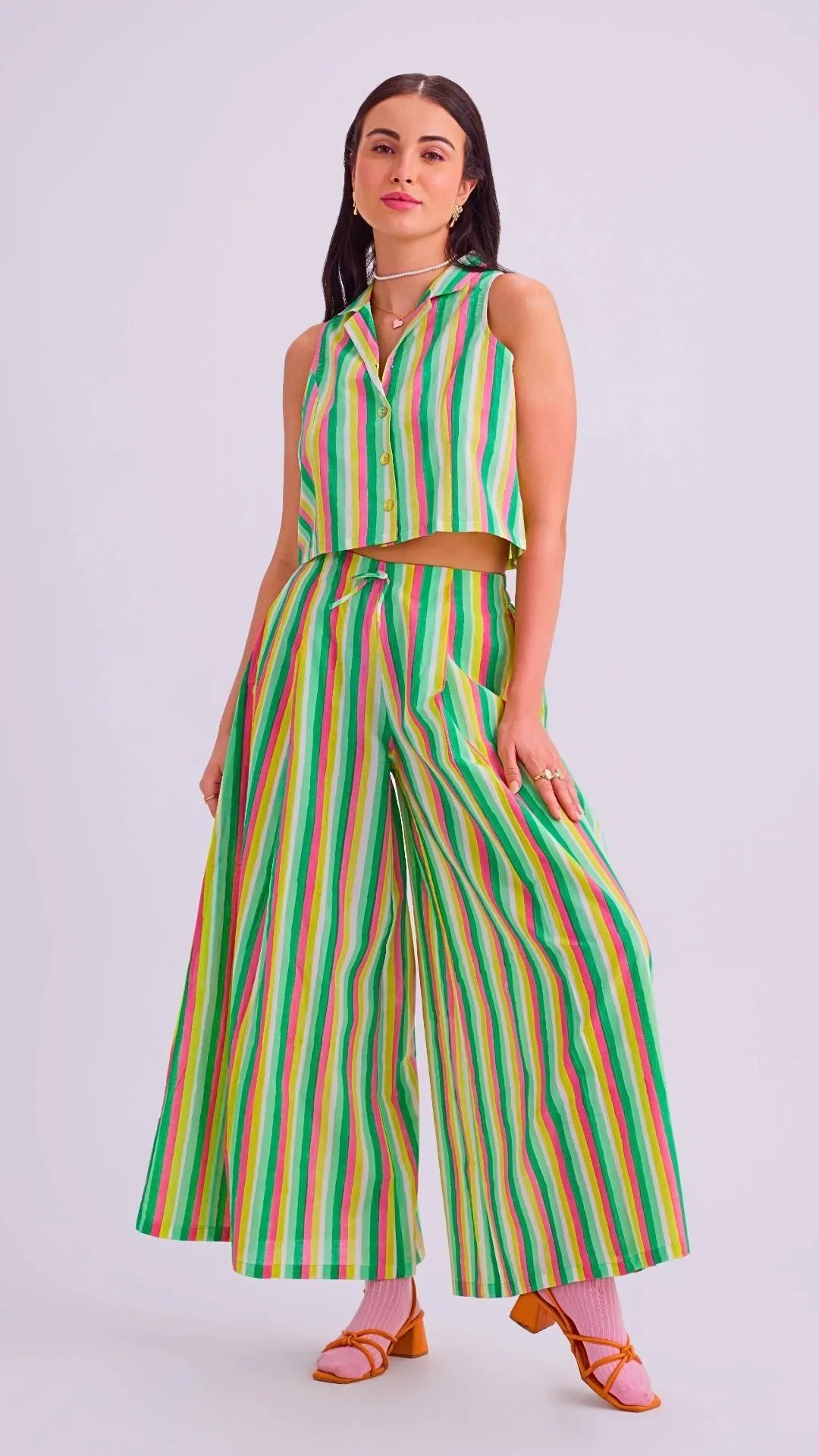 Greta Crop Top & Margot Pants, Sherbet Lime